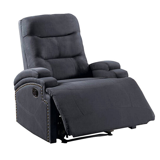 Saltoro Sherpi Nailhead Trim Fabric Recliner with Sloped Arms, G